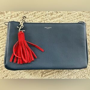 Elegant Navy Clutch with Red Tassel